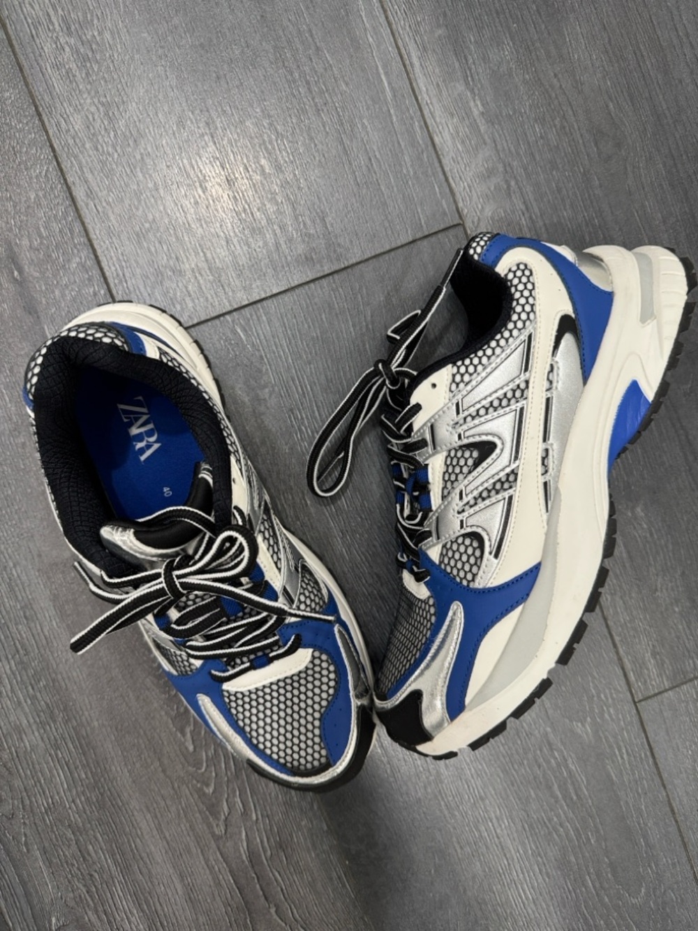 Zara Blue White Black and Silver Athletic Chunky Sneakers